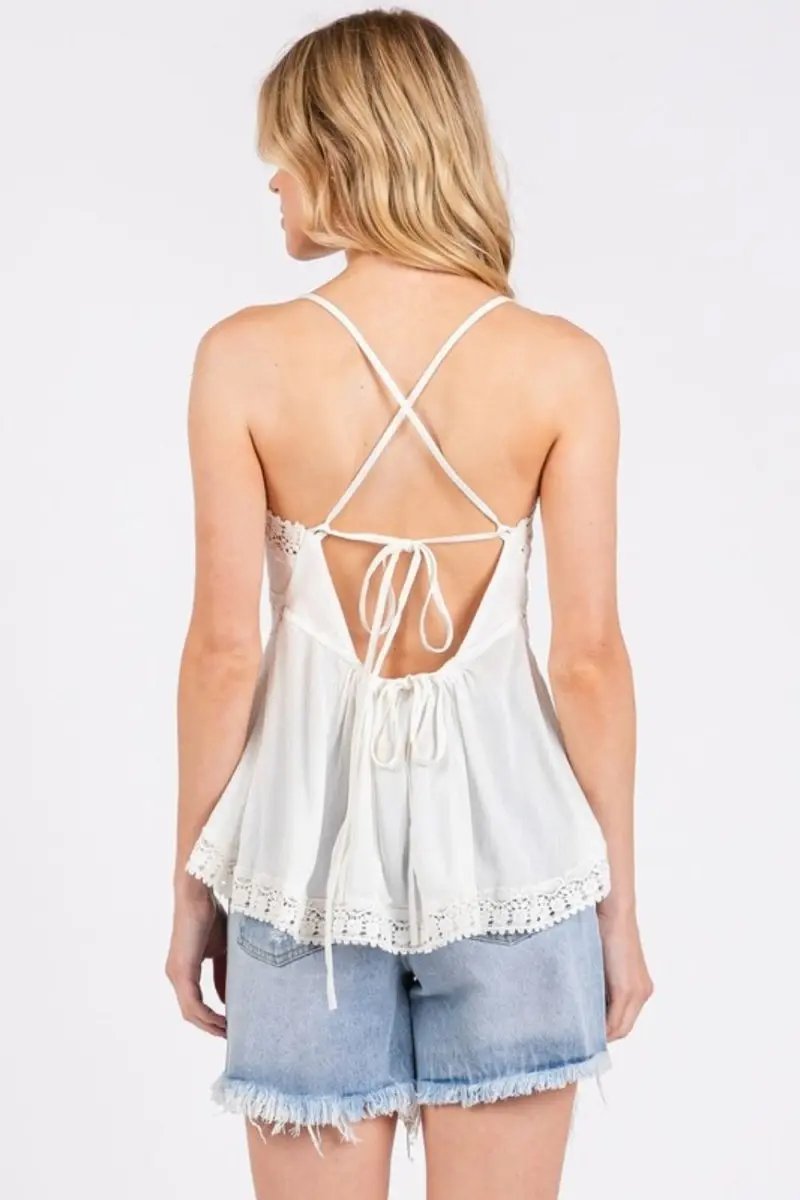 Mittoshop Crisscross Back Lace Detail V-Neck Cami Top - Love Salve